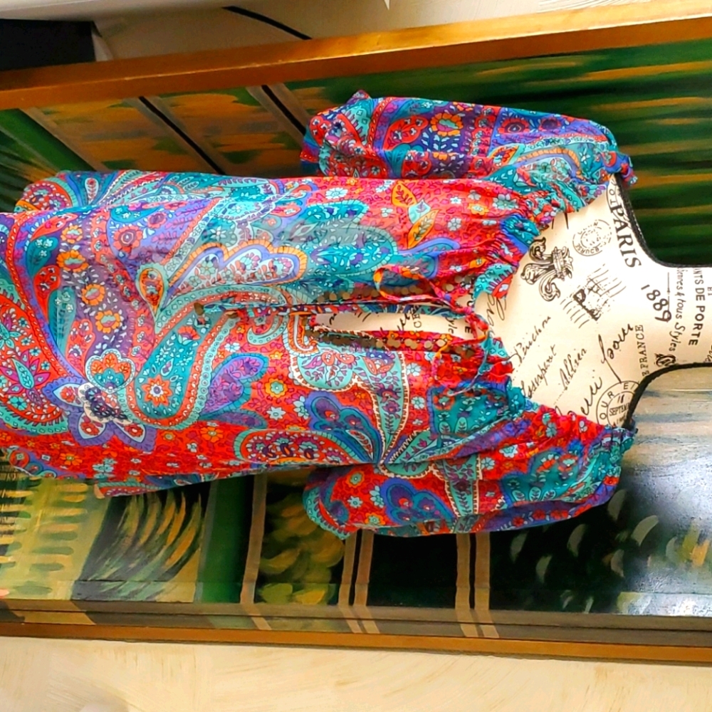 Mods international sheer paisley peasant top